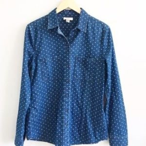 LOFT Polka Dot Denim Button Down